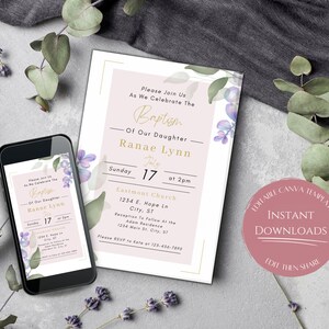 Baptism Invitation | Girls Baptism Invitation | Printable Invitation | Digital Invitation | Christening Invitation