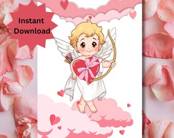 Pin das Herz an Amor Valentinstag Spiel für Kinder - Einfacher druckbarer Partyspaß für Klassenzimmer