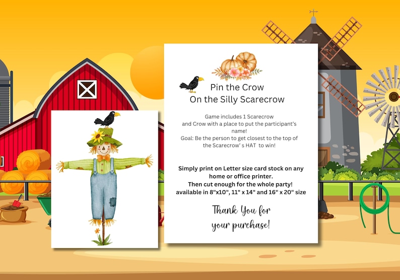 SILLY SCARECROW Theme Game, Pin the Crow on the Silly Scarecrow Game ...