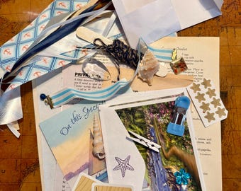 Coastal Ephemera Kit | 50+ Nautical Theme Junk Journal Pieces for Beach and Seashell Scrapbooking