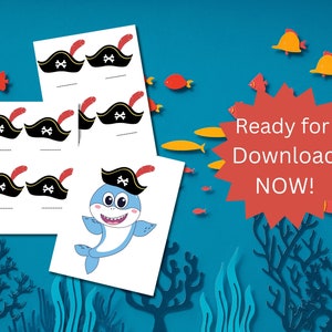 Ocean Theme Printable Party Game–Pin the Pirate Hat on the Silly Shark–Kids Birthday Activity–Instant Download-Shark Theme Party Game