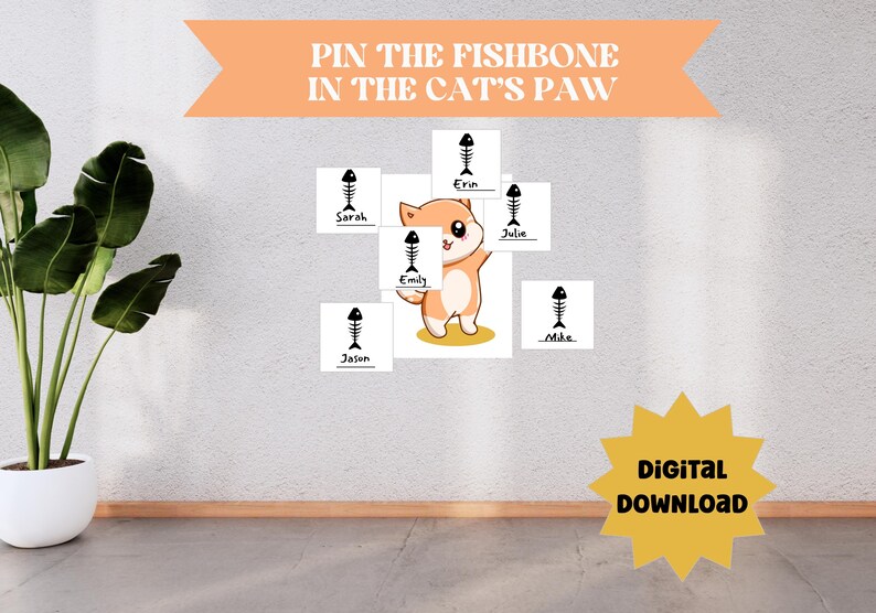 Pin the Fishbone on the Cat Party Game (digital Download) - Etsy