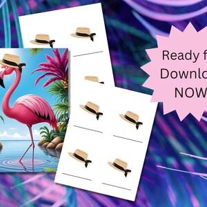 Pin the Hat on the Pink Flamingo, Updated Pin the Tail Game, Digital Download, All Ages, Easy Kids Game, Birthday Party Game, Pink Flamingo