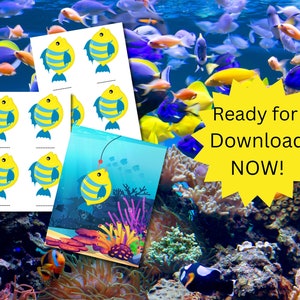 Fun Kids Party Game, Pin the Fish on the Hook, Fish Theme, Digital Download, All Ages Party Games, Cheap Kids Party Game, Easy Party Game