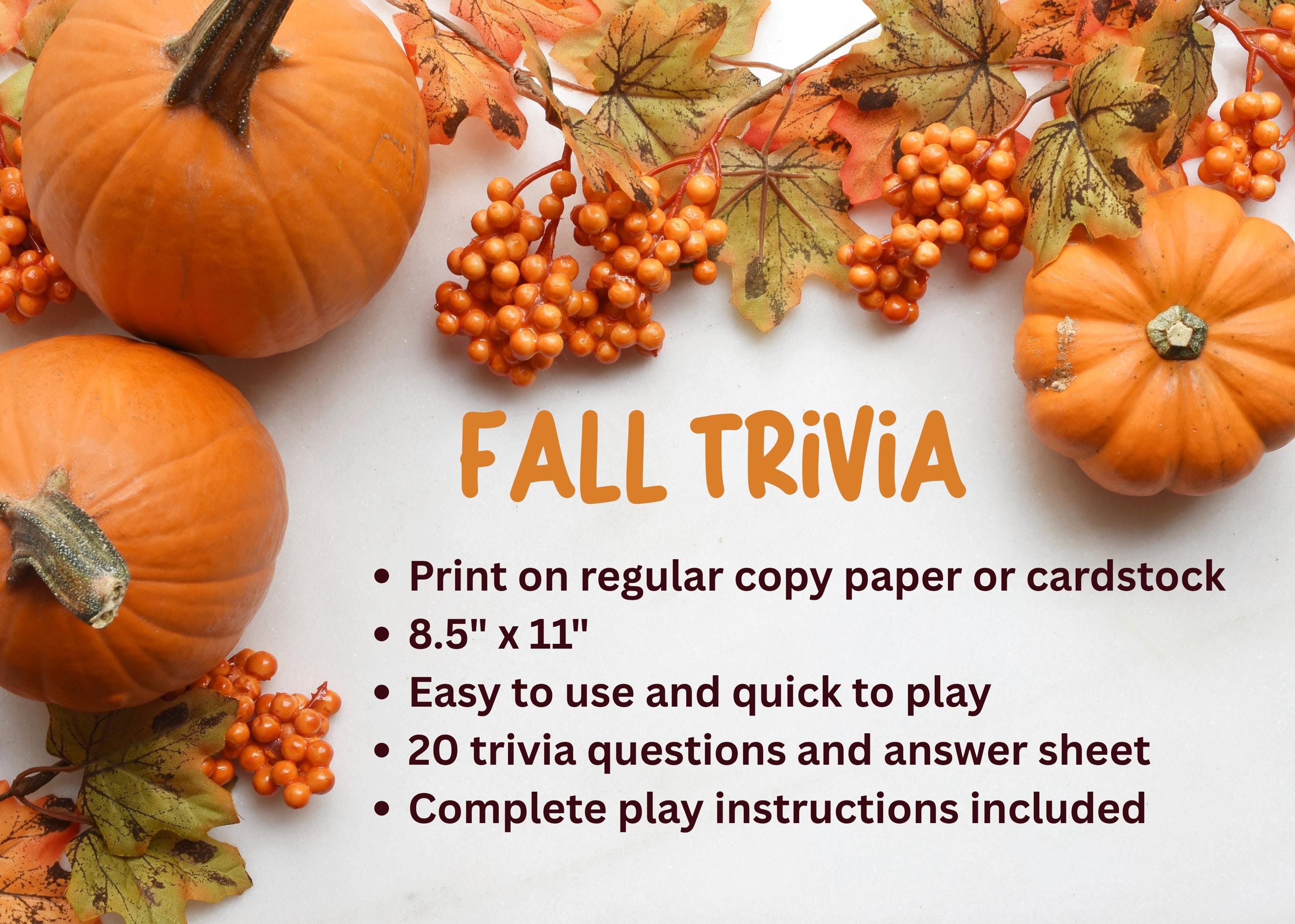 Fall Trivia Game Printable | Cozy Autumn Party Activity for ...