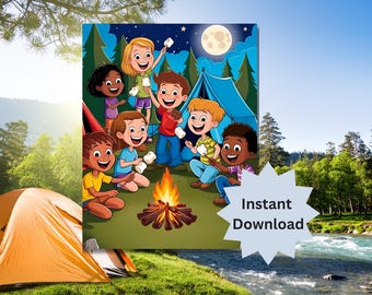 Pin the Lagerfeuer Spiel: Camping Geburtstagsparty Aktivität (Digitaler Download, PDF)