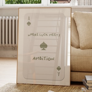Poster trendy Ace of Spades, dove la fortuna incontra l'ambizione, stampa artistica da parete, estetica retrò verde salvia, stampa digitale, arte di carte da gioco alla moda
