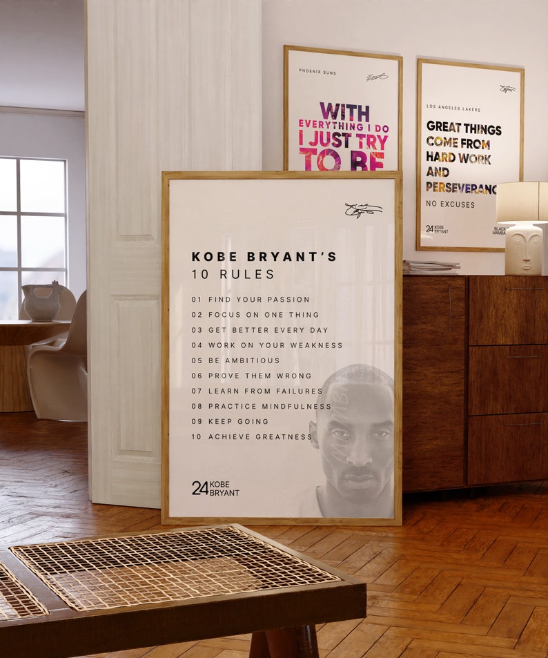 Kobe Rules Kobe Bryant's 10 Rules for Life, Inspirational Wall Art for NBA Fans - Etsy