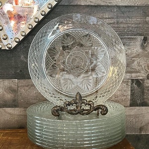Vintage Cristal D’Arques Durand clear glass Antique pattern 10 inch dinner plate