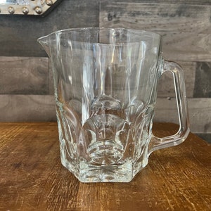 Vintage Duralex Spain Verallia clear glass thumbprint design handled water pitcher - tea pitcher - lemonade pitcher - cocktail pitcher