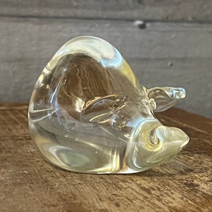 Petite clear glass blown pig figurine