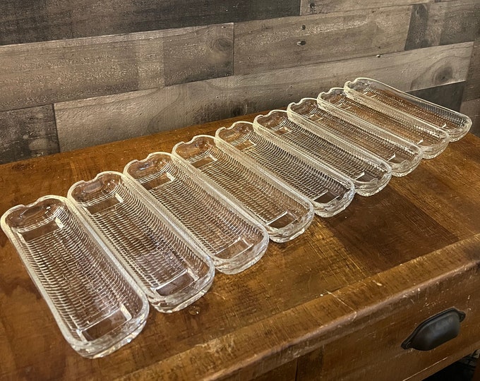 Vintage Clear Glass Corn on the Cob Holders Set of 9 Corn Glass Plates