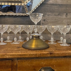 Set of 6 Fostoria Kimberly Pattern Crystal Longstem Wine Glasses - Champagne Coupes - Sherbet Glasses - Cocktail Coupes - Water Goblets