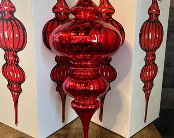 Vintage Red Optic Mercury Glass Tear Drop Finial Ornament - Department 56 Christmas Ornament