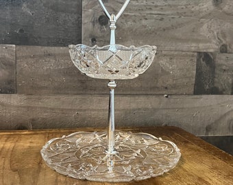 Vintage 2 Tier Crystal Server - Serving Dish - Chip and Dip Server - Charcuterie Server - Appetizer Server