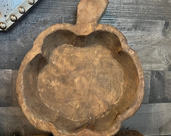 Rustic Hand Carved Pumpkin Shaped Wooden Dough Bowl