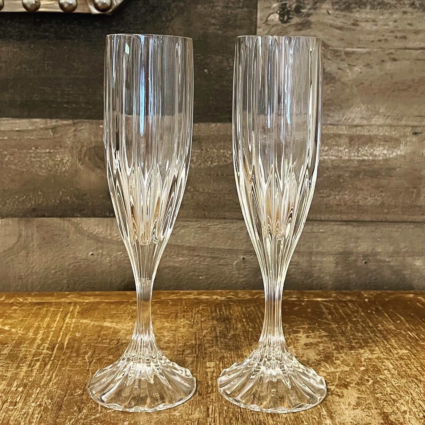 Vintage Mikasa Old Dublin Fluted Champagne Glasses 8 7/8” - Crystal Set Of 2