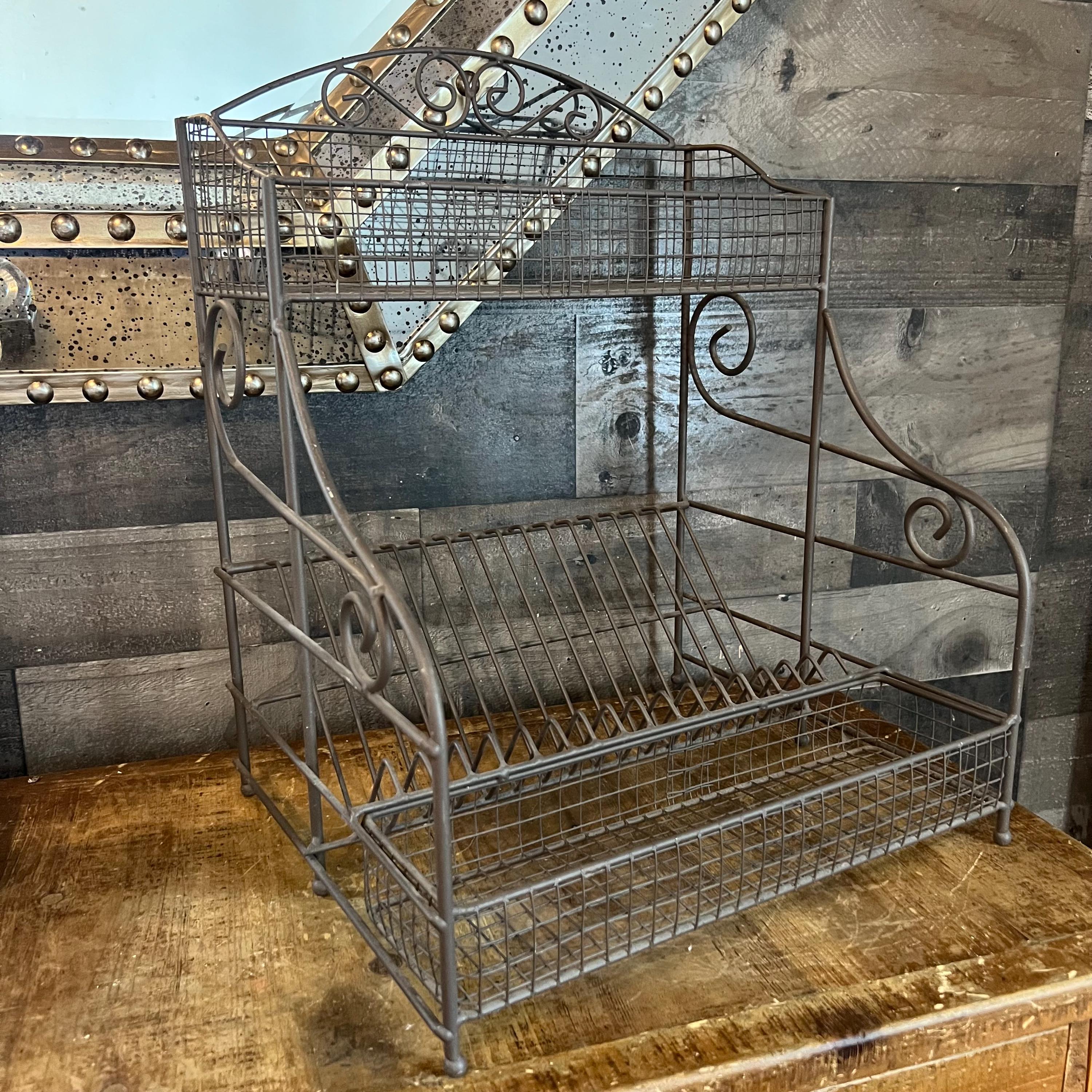 Vintage French Metal Wire Dish Drying Rack Drainer - Plate Rack - Plate Display and Storage