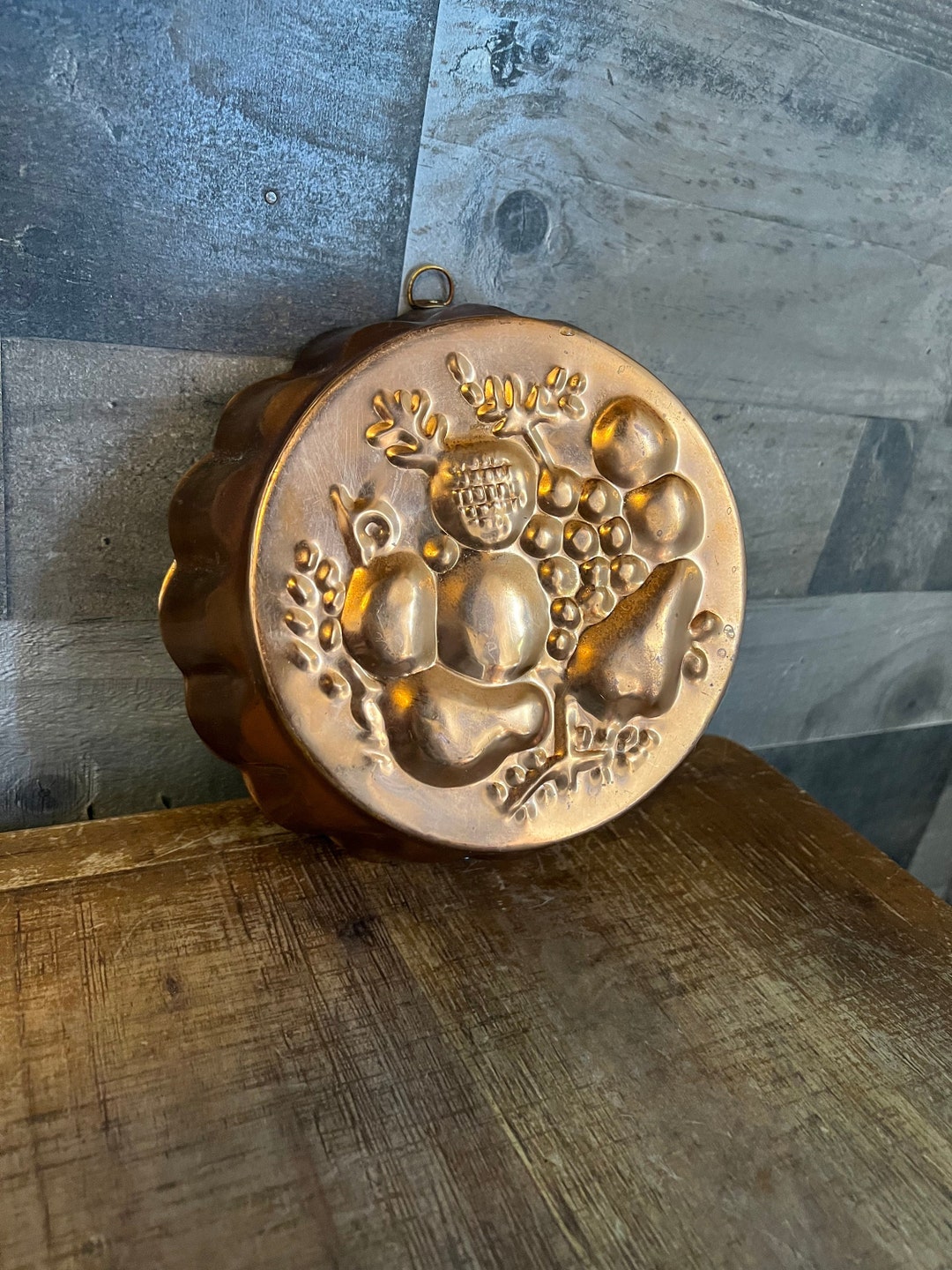 Vintage Round Copper and Brass Mold Wall Hanging Kitchen Decor Fruit