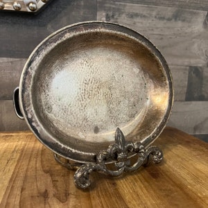 Vintage Hammered Silverplated Oval Handled Dish - Oval Handled Bowl