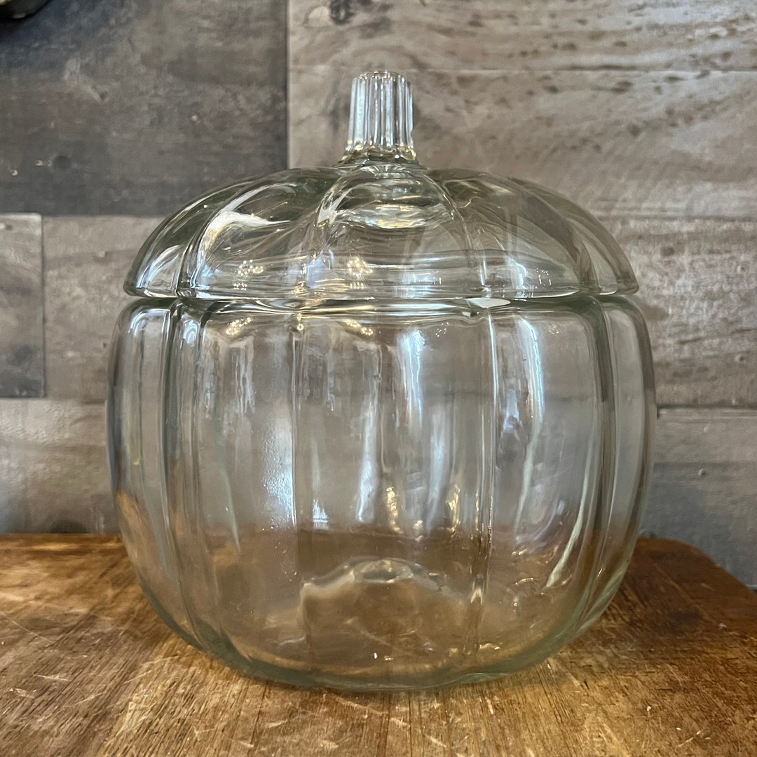 Vintage Clear Glass Pumpkin Candy Dish With Lid Etsy