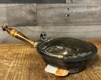 Silver on copper vintage silent butler hinged, wooden handle pan and brush - crumb pan - vintage kitchen - vintage home wares