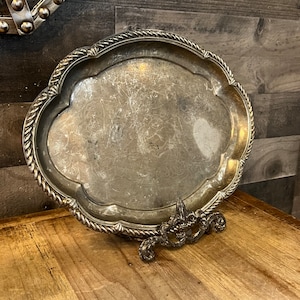 Vintage Silver Plated Scallop Rim Oval Serving Tray - Decor Tray