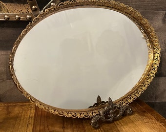 Vintage Gold Ton Rim gespiegelt oval Waschtisch