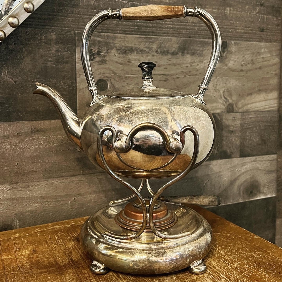 Antique Silver Plate Tilting Tea Kettle With Stand and Warming Etsy