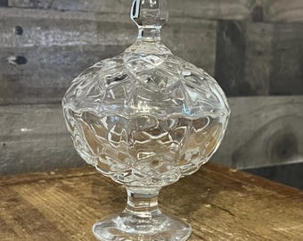 Vintage Small Crystal Pedestal Lidded Candy Dish