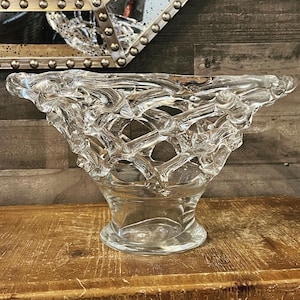 Vintage Murano style large webbed glass blown bowl - statement piece - entryway bowl - hallway bowl - table centerpiece - blown glass bowl