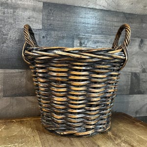 Brown Woven Wicker Round Handled Basket