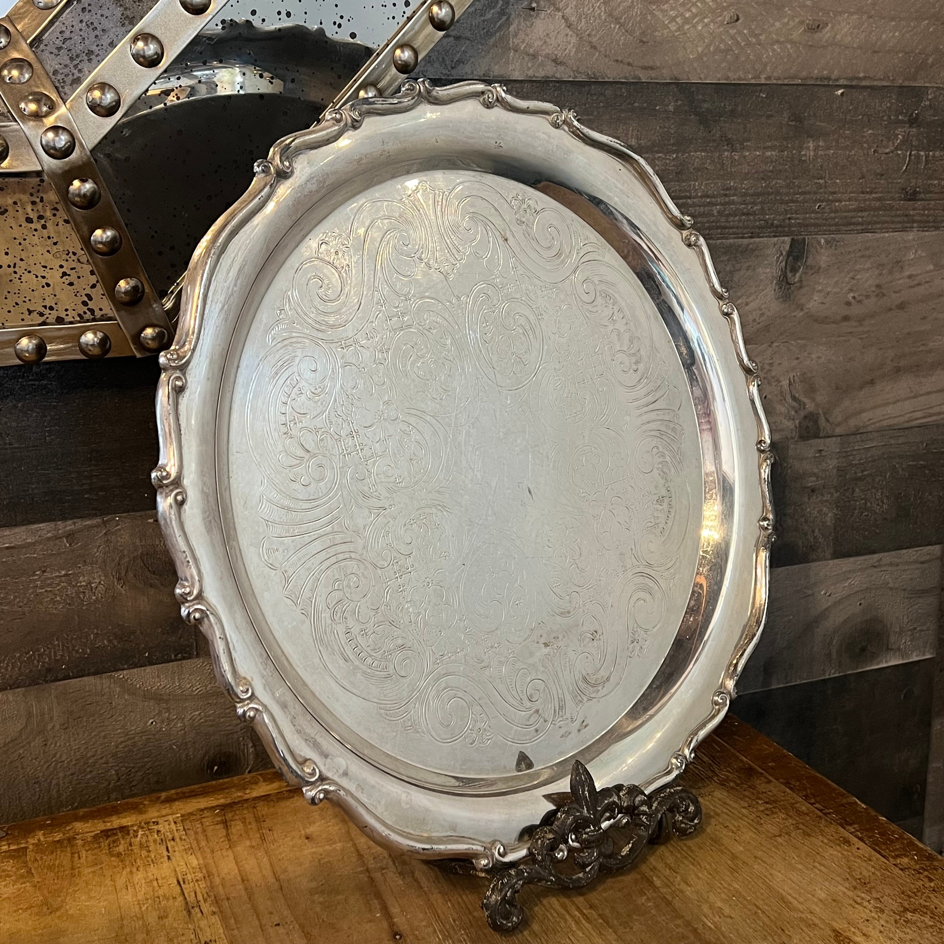 Vintage FB Rogers Silver Co 9015 Silverplated Round Scroll Rim