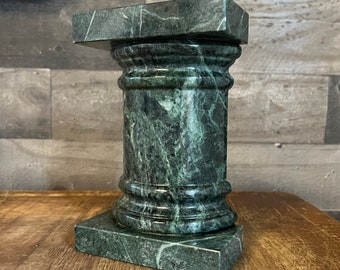 Green marble pillar column bookend - shelf decor