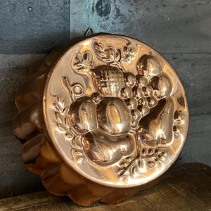 Vintage Scallop Rim Round Fruit Motif Copper Mold