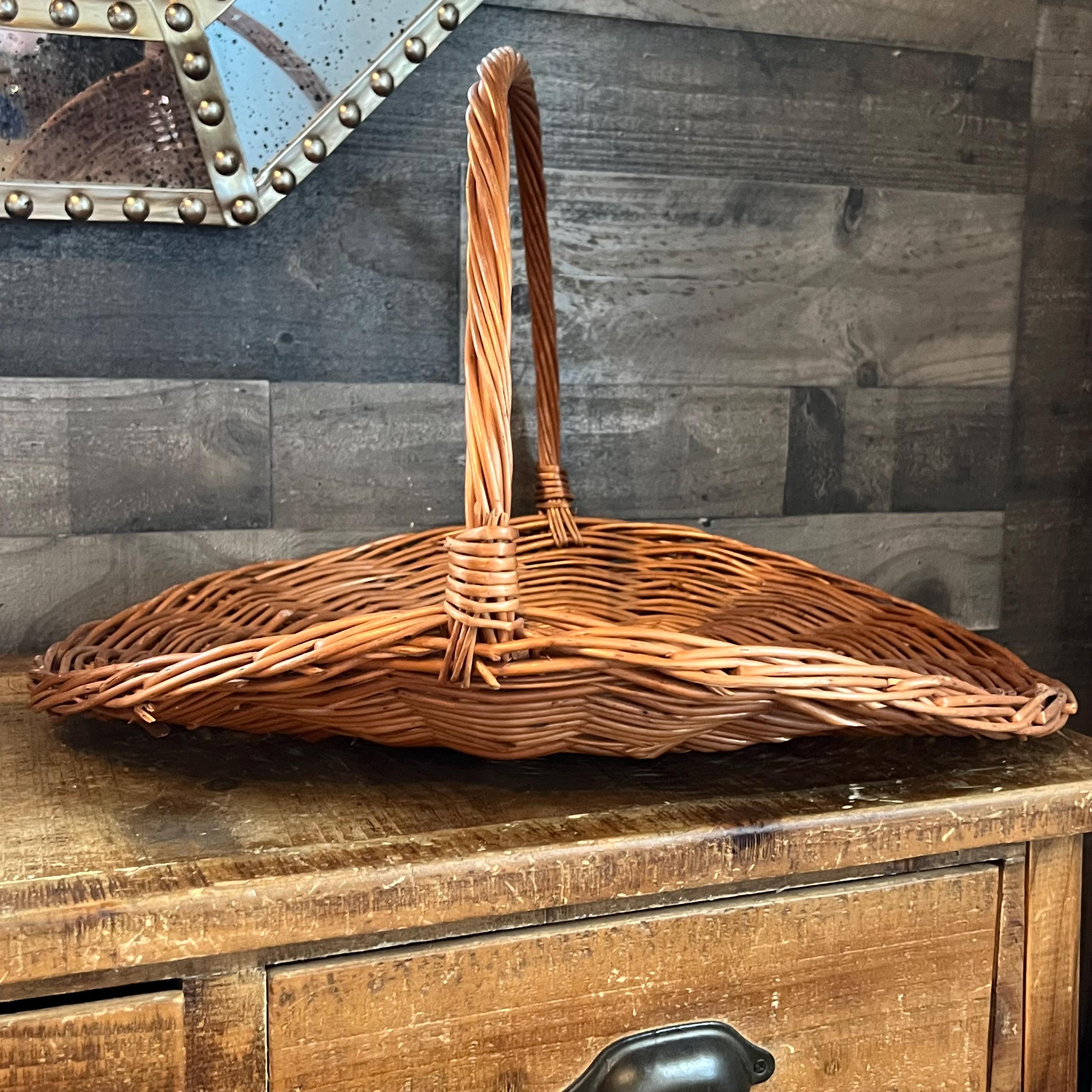 Vintage Woven Wicker Gathering Basket - Firewood Basket - Flower