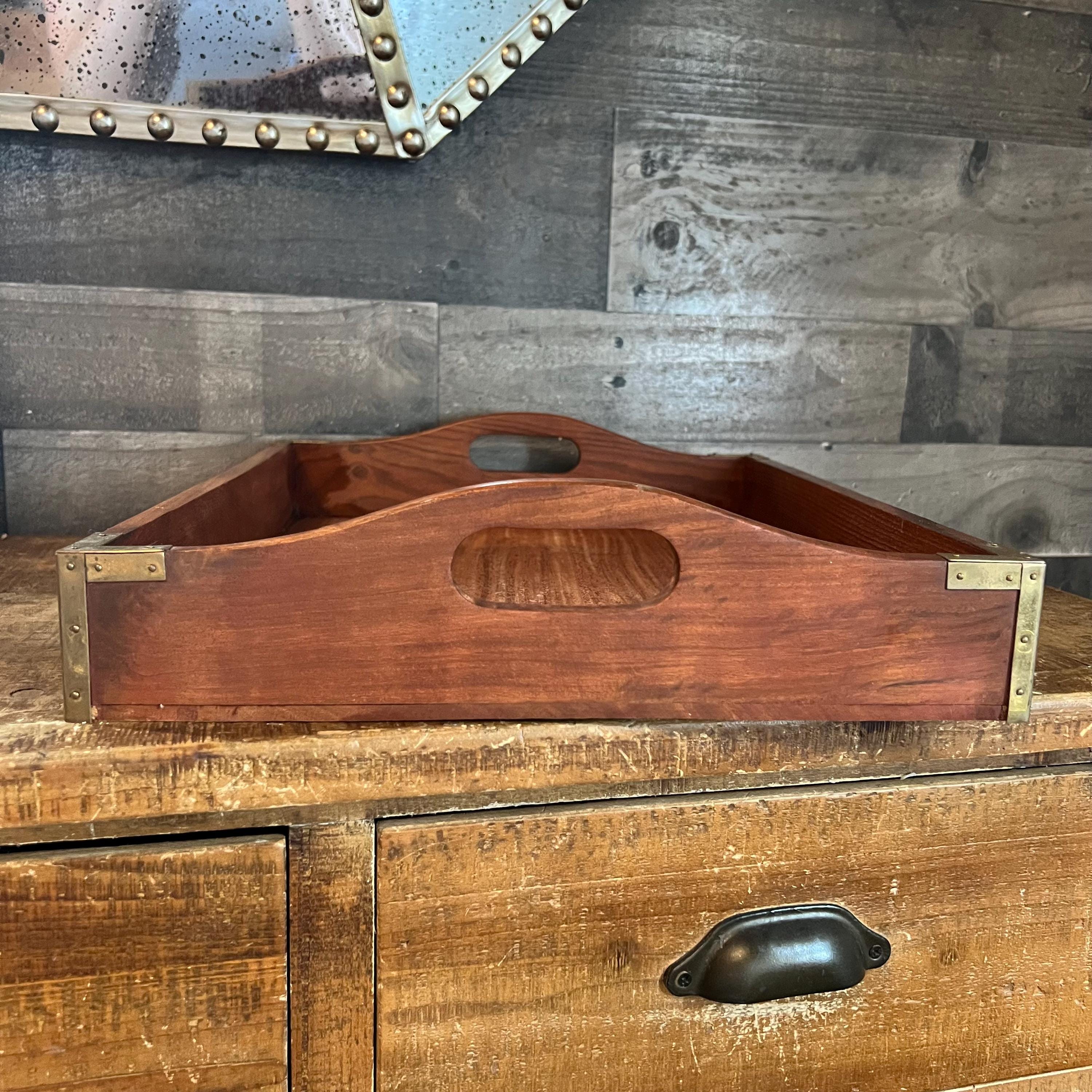 Vintage Wooden Rectangular Handled Copper and Brass Accent Titanic