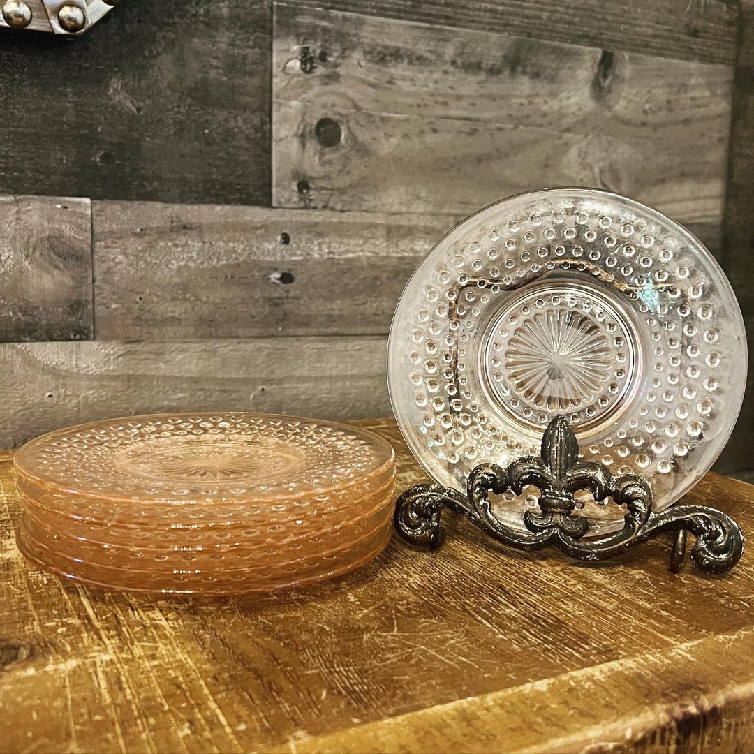 Vintage Set of 6 Pink Depression Glass Hobnail Small Plates Anchor