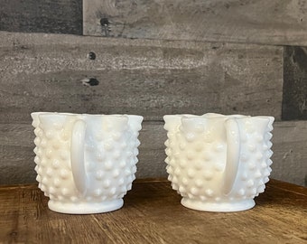 フェントン ホブネイル ミルクガラス ハンドル付きクリーム＆シュガー