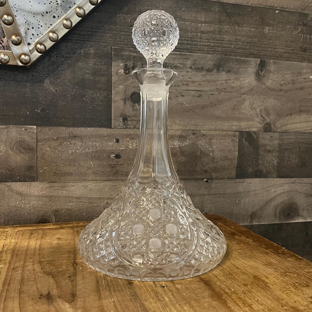 Vintage Crystal Ships Decanter With Pinwheel and Checkered Design and ...