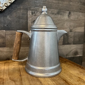 Vintage Pewter Lidded Teapot with Wooden Handle