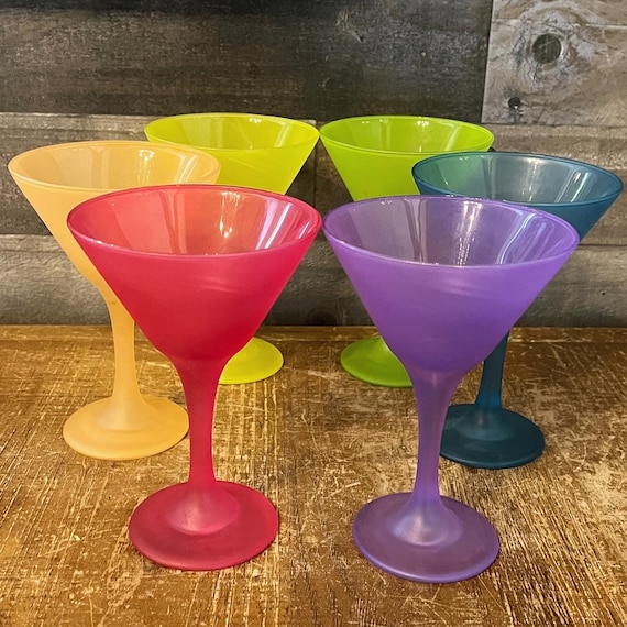 Neon Frosted Glass Martini Glasses Set of 6 Retro Glasses Cocktail Glasses  MCM Glasses Martini Glasses Bar Glasses 90s Glasses 