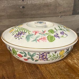 Vintage Royal Worcester Arcadia pattern fine porcelain covered dish - floral dish - casserole dish - elegant tabletop - spring dish
