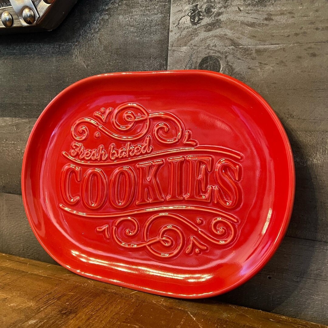 Vintage Fresh Baked Cookie Red Tray Santas Cookies Display Etsy