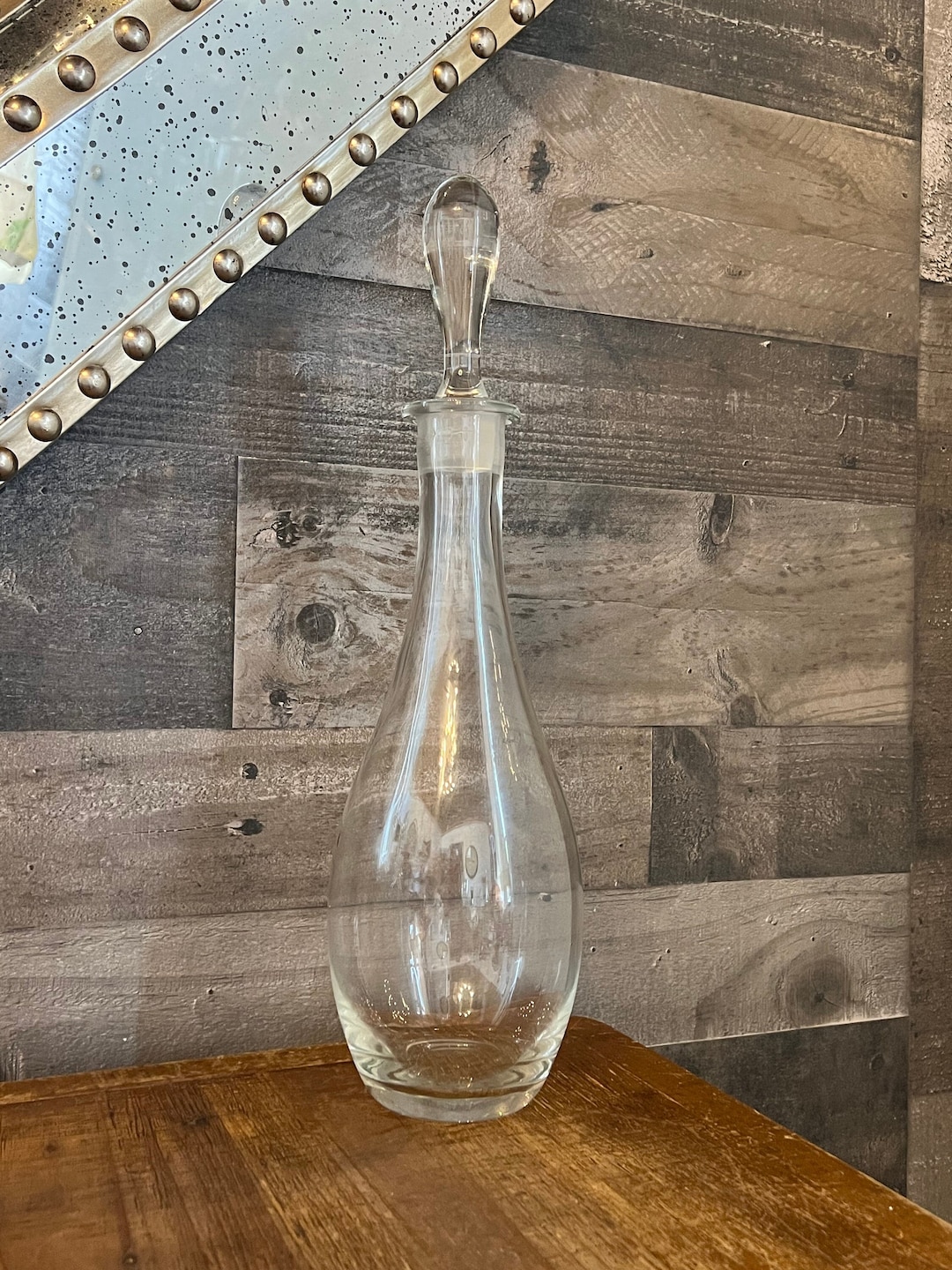 Sleek Tall Clear Glass Decanter and Stopper Modern Decanter