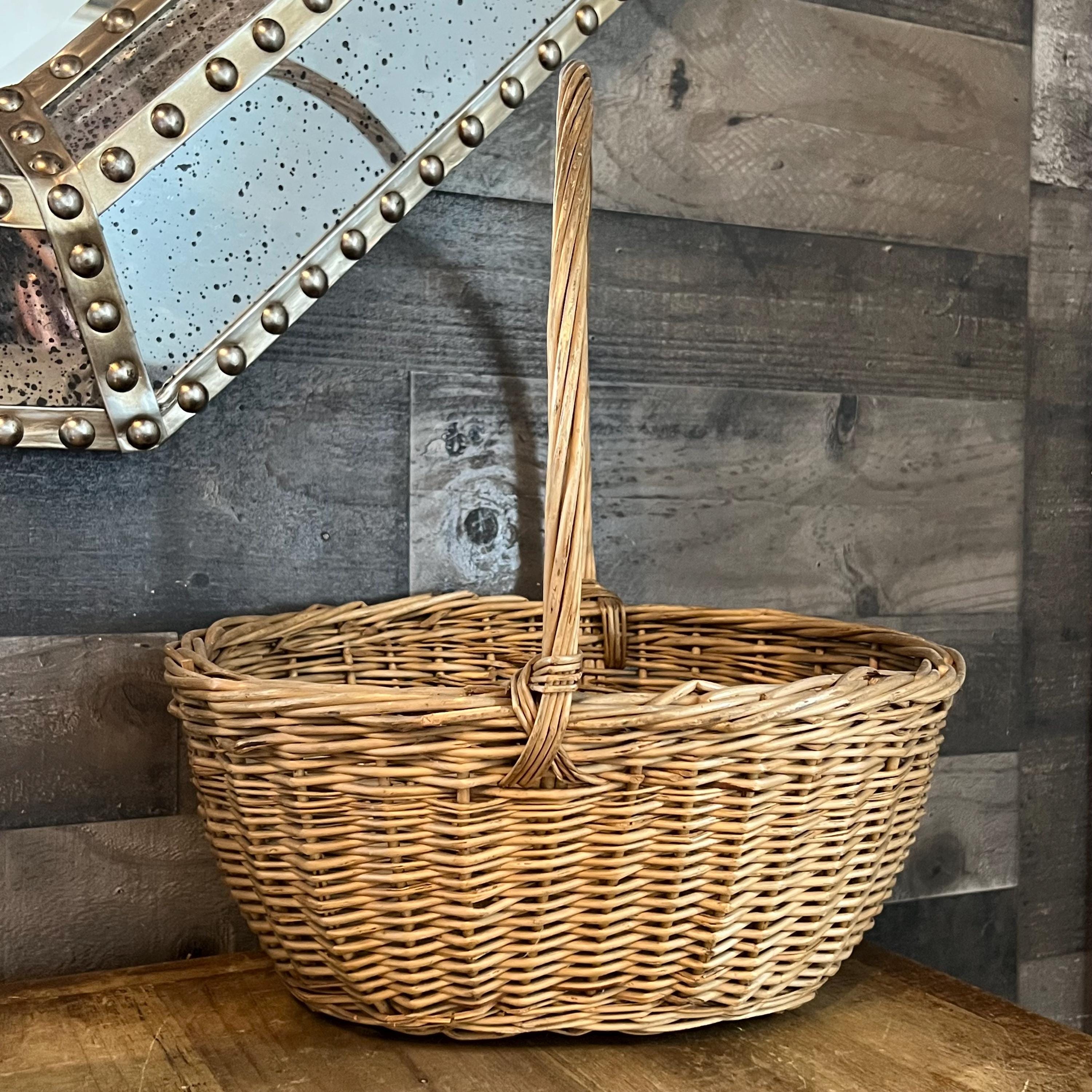 Vintage Woven Wicker Handled Basket - Gathering Basket - Garden