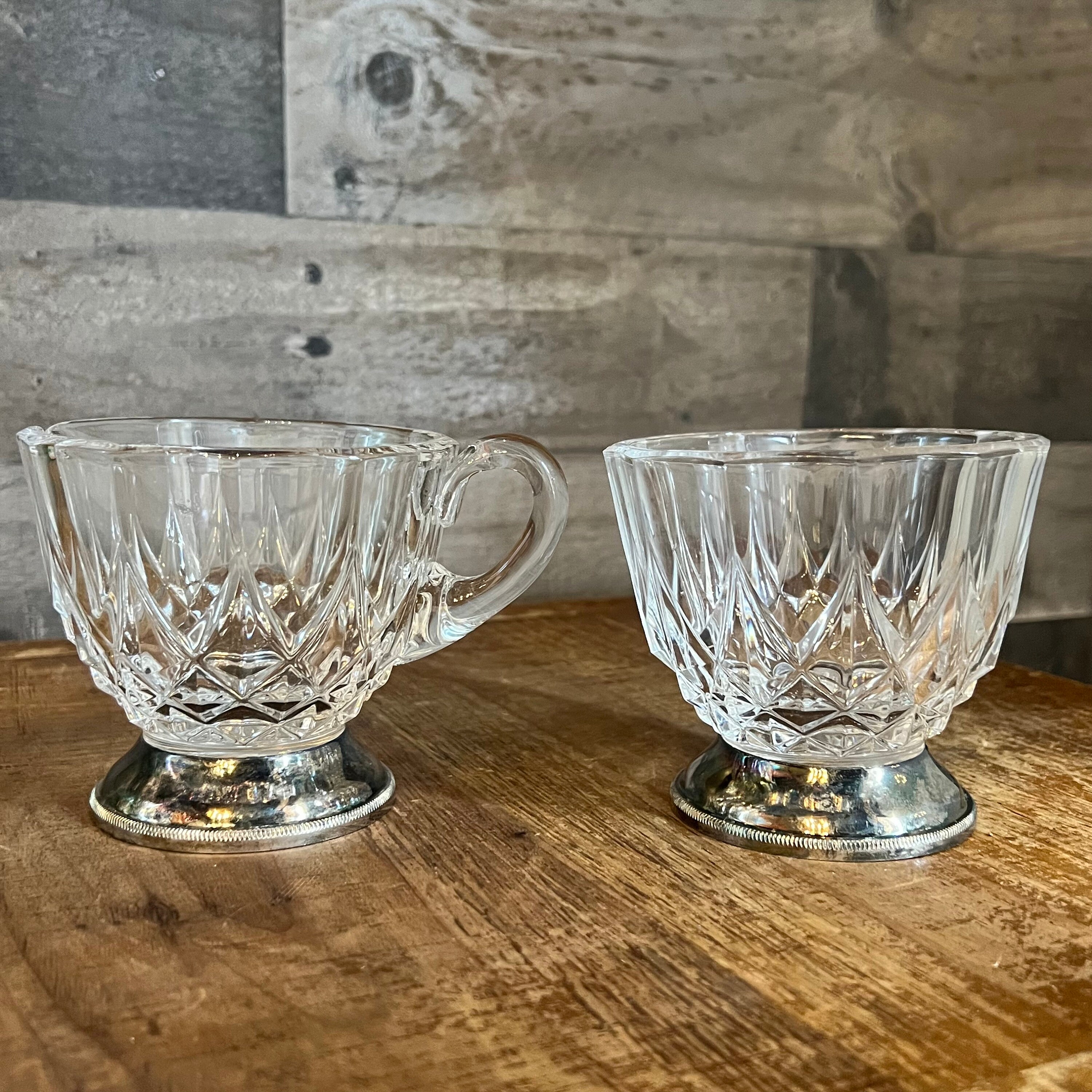Vintage Val Saint Lambert Crystal Sugar and Creamer With Silver