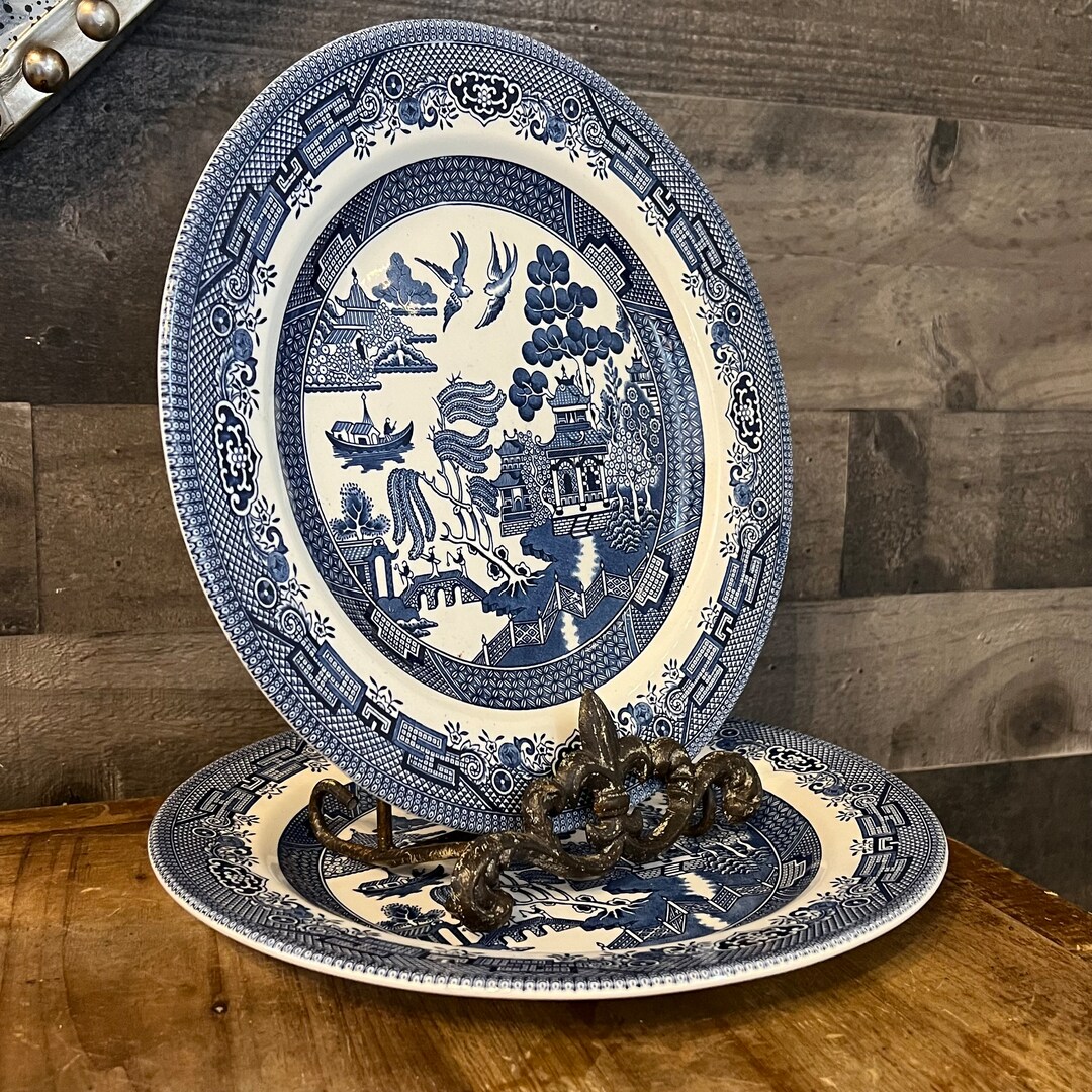Vintage Churchill England Willow Blue and White Large Dinner Plates ...