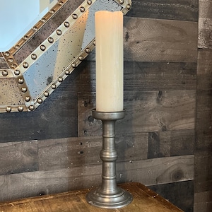 Vintage Tall Pewter Pricket Pillar Candle Holder