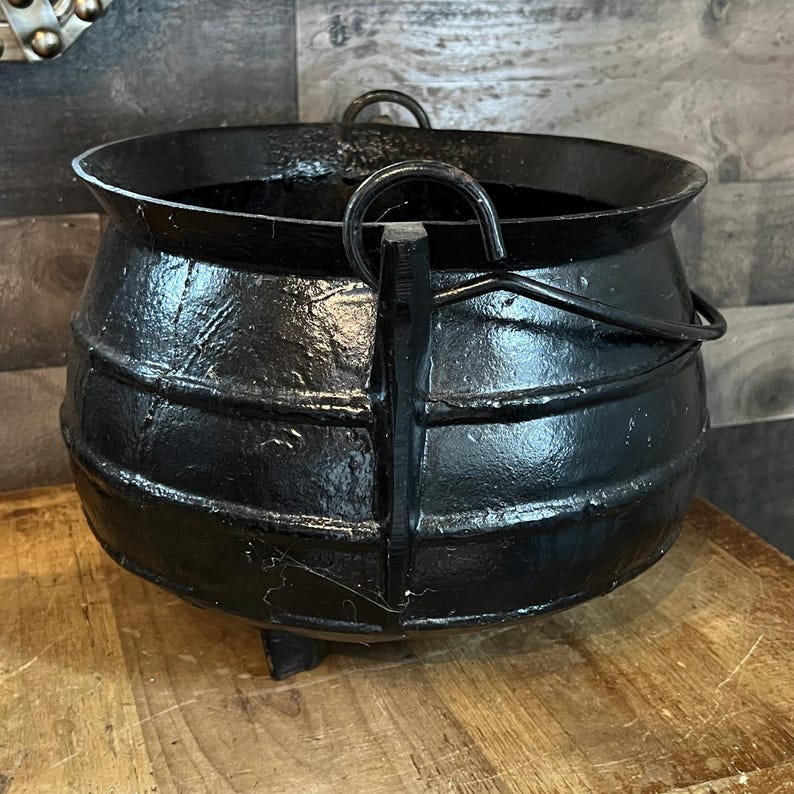 Black Cast Iron Tri Footed Handled Large Cauldron - Cast Iron Pot ...
